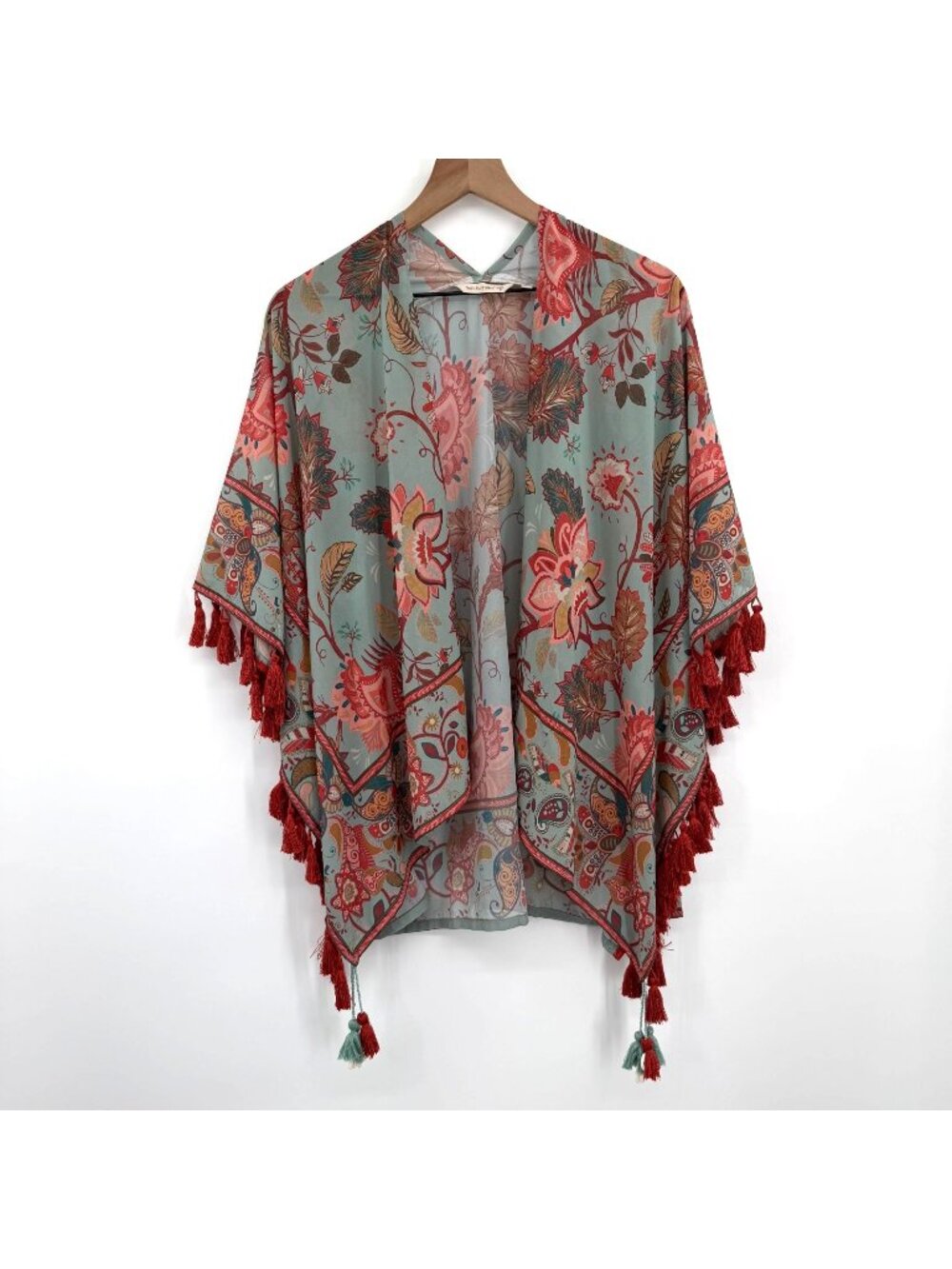 Soft Surroundings Paisley Floral Kimono Tassel Fringe & Seashell Accents PL/PXL